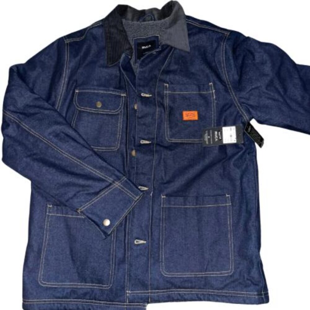 RVCA Men's Chainmail Canvas Chore Coat SL with Sherpa Lining Work Jacket